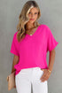 Elegant Pink Polyester V-Neck Summer Blouse