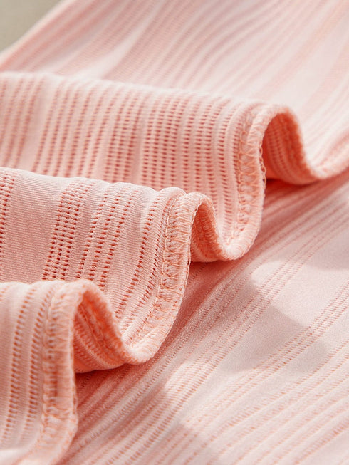 Elegant Pink Wavy Textured Short Sleeve Blouse