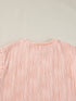 Elegant Pink Wavy Textured Short Sleeve Blouse