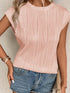 Elegant Pink Wavy Textured Short Sleeve Blouse