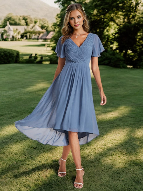 Elegant Pleated Chiffon Wedding Guest Dresses
