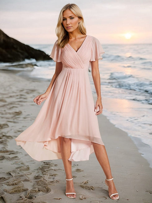 Elegant Pleated Chiffon Wedding Guest Dresses