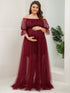 Elegant Plus Size A-line Maternity Dress with Short Puff Sleeves