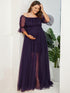 Elegant Plus Size A-line Maternity Dress with Short Puff Sleeves