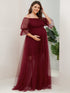 Elegant Plus Size A-line Maternity Dress with Short Puff Sleeves