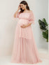 Elegant Plus Size A-line Maternity Dress with Short Puff Sleeves