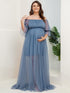 Elegant Plus Size A-line Maternity Dress with Short Puff Sleeves