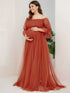 Elegant Plus Size A-line Maternity Dress with Short Puff Sleeves
