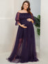 Elegant Plus Size A-line Maternity Dress with Short Puff Sleeves
