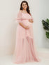 Elegant Plus Size A-line Maternity Dress with Short Puff Sleeves