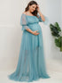Elegant Plus Size A-line Maternity Dress with Short Puff Sleeves