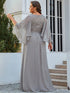 Elegant Plus Size Deep V Neck Lace Evening Gown