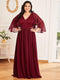 Elegant Plus Size Deep V Neck Lace Evening Gown