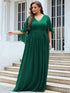 Elegant Plus Size Deep V Neck Lace Evening Gown