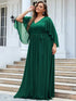 Elegant Plus Size Deep V Neck Lace Evening Gown