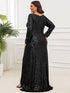 Elegant Plus Size Sequin V-Neck Long Sleeve Evening Gown with High Slit