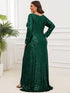 Elegant Plus Size Sequin V-Neck Long Sleeve Evening Gown with High Slit