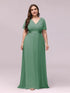 Elegant Plus Size V-Back Bridesmaid Dress with Short Sleeves