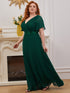 Elegant Plus Size V-Back Bridesmaid Dress with Short Sleeves