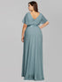 Elegant Plus Size V-Back Bridesmaid Dress with Short Sleeves