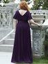 Elegant Plus Size V-Back Bridesmaid Dress with Short Sleeves