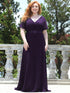 Elegant Plus Size V-Back Bridesmaid Dress with Short Sleeves