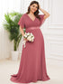 Elegant Plus Size V-Back Bridesmaid Dress with Short Sleeves