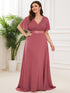 Elegant Plus Size V-Back Bridesmaid Dress with Short Sleeves