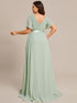 Elegant Plus Size V-Back Bridesmaid Dress with Short Sleeves