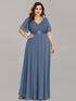Elegant Plus Size V-Back Bridesmaid Dress with Short Sleeves