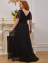 Elegant Plus Size V-Back Bridesmaid Dress with Short Sleeves