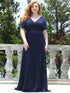 Elegant Plus Size V-Back Bridesmaid Dress with Short Sleeves