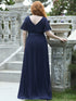 Elegant Plus Size V-Back Bridesmaid Dress with Short Sleeves