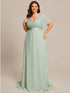 Elegant Plus Size V-Back Bridesmaid Dress with Short Sleeves