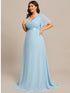 Elegant Plus Size V-Back Bridesmaid Dress with Short Sleeves