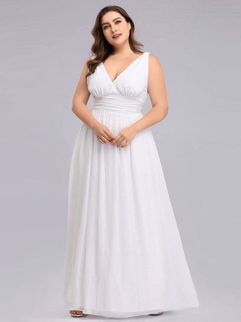 Elegant Plus Size V-Neck Chiffon Evening Gown