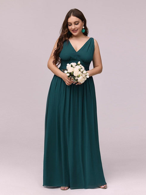 Elegant Plus Size V-Neck Chiffon Evening Gown