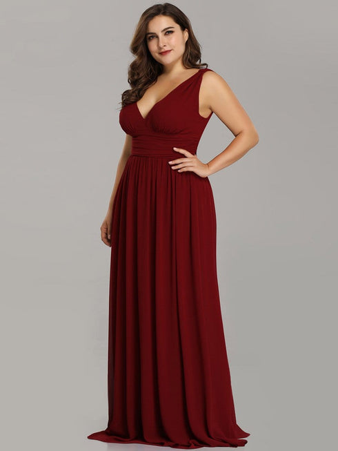 Elegant Plus Size V-Neck Chiffon Evening Gown
