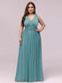 Elegant Plus Size V-Neck Chiffon Evening Gown