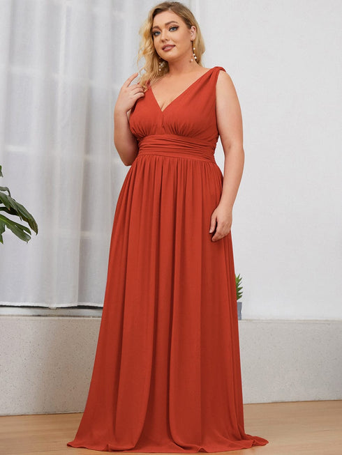 Elegant Plus Size V-Neck Chiffon Evening Gown