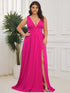 Elegant Plus Size V-Neck Empire Waist Evening Gown with High Slit