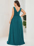 Elegant Plus Size V-Neck Empire Waist Evening Gown with High Slit