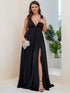 Elegant Plus Size V-Neck Empire Waist Evening Gown with High Slit
