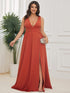 Elegant Plus Size V-Neck Empire Waist Evening Gown with High Slit