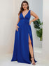 Elegant Plus Size V-Neck Empire Waist Evening Gown with High Slit