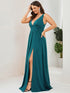 Elegant Plus Size V-Neck Empire Waist Evening Gown with High Slit