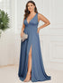 Elegant Plus Size V-Neck Empire Waist Evening Gown with High Slit