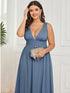 Elegant Plus Size V-Neck Empire Waist Evening Gown with High Slit