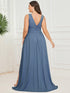 Elegant Plus Size V-Neck Empire Waist Evening Gown with High Slit