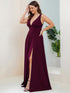 Elegant Plus Size V-Neck Empire Waist Evening Gown with High Slit